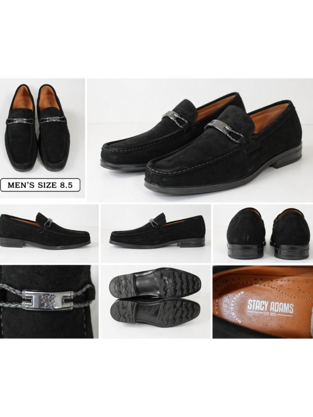 Stacy Adams Men’s Black Suede Loafers Bit Slip On Dress Shoes Size 8.5